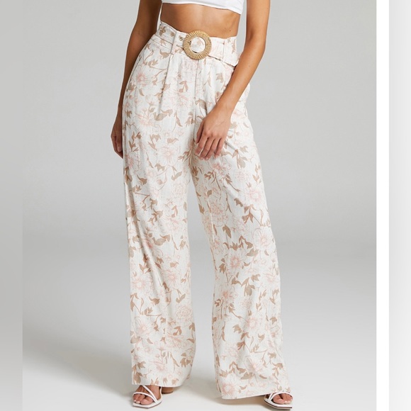 Showpo Cream and Pink Floral Wide Leg Pants - Picture 6 of 7